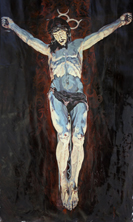 Lienzo que el artista bastetano, Antonio José Jaenada Jaenada, ha pintado sobre el "Cristo de la Misericordia", conocido popularmente como "Cristo del Silencio".